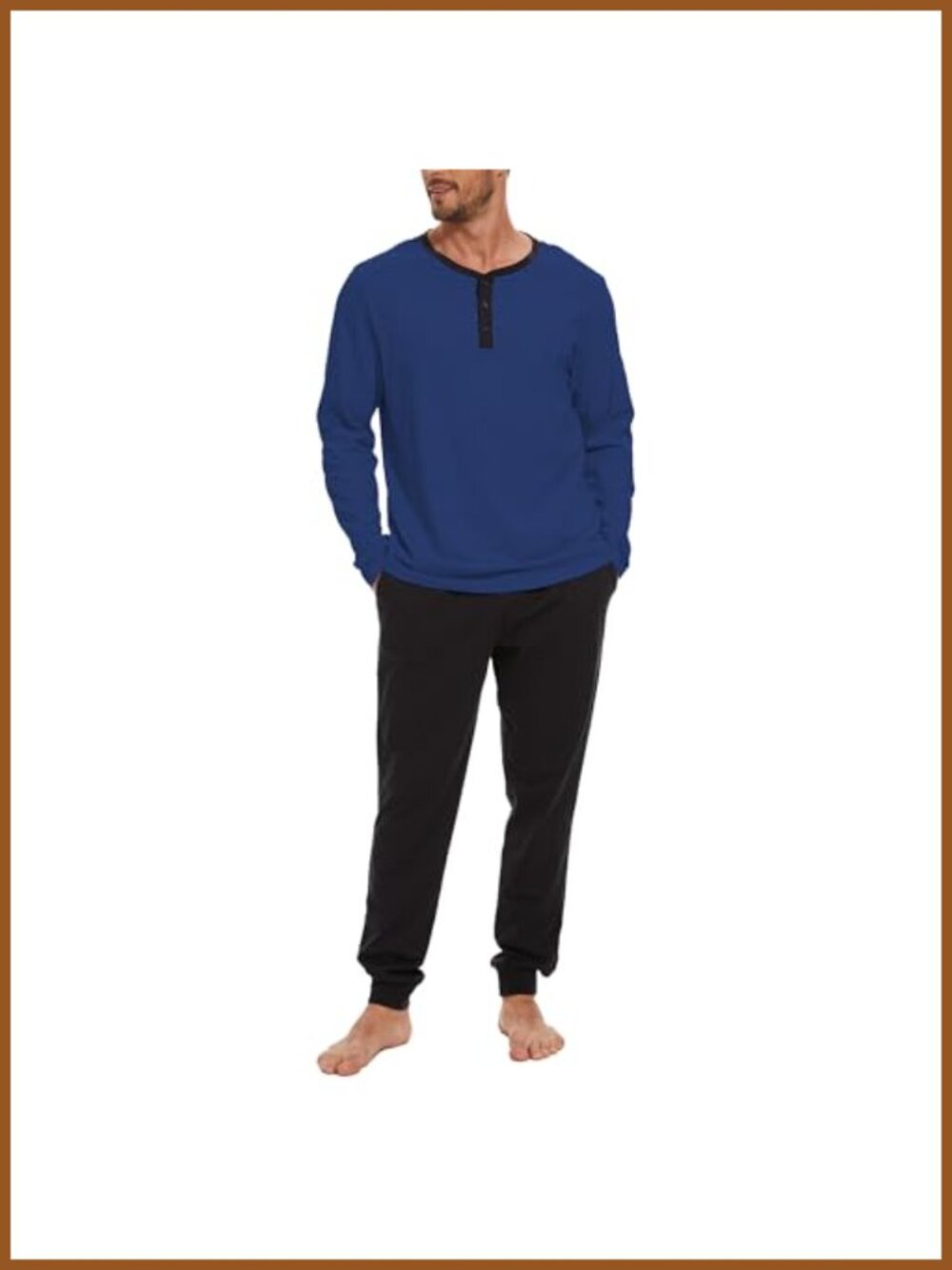 Men's 100% Cotton Henley Pajama Set 2-Piece Lounge Sleepwear